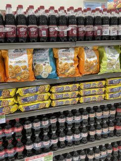 shelves of food on a shelf