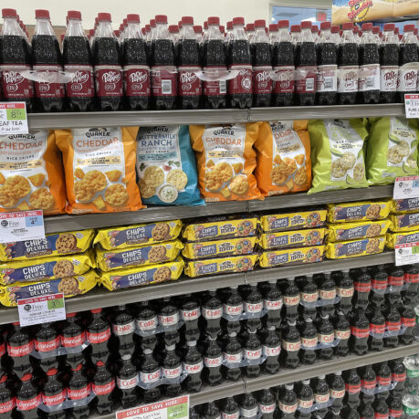 shelves of food on a shelf