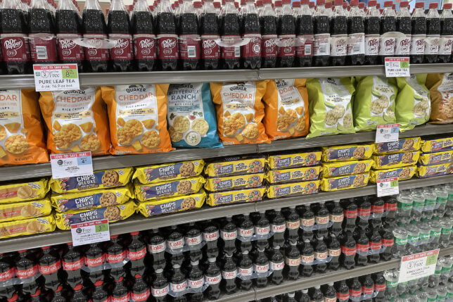 shelves of food on a shelf