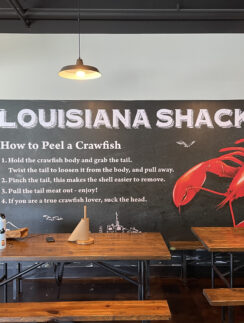 a table and chairs in a restaurant