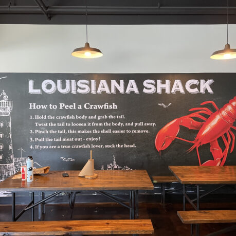 a table and chairs in a restaurant