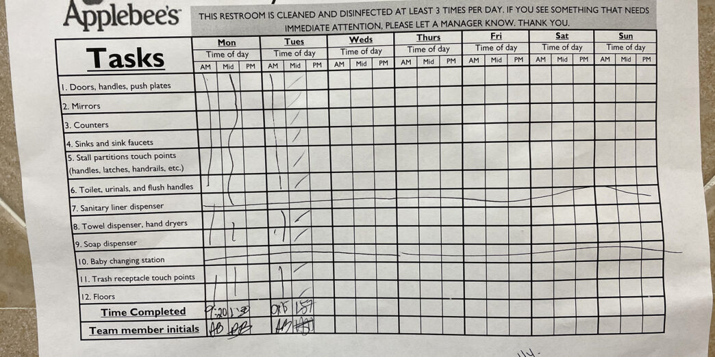 a cleaning checklist with black writing