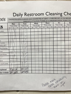 a cleaning checklist with black writing