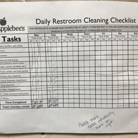 a cleaning checklist with black writing