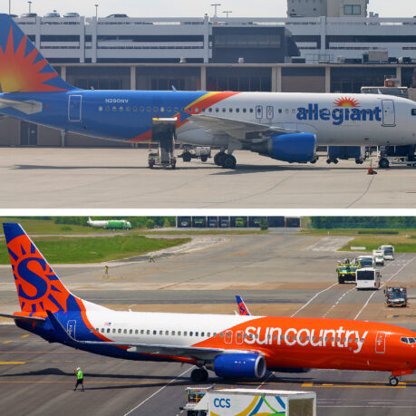 a two airplanes on the runway