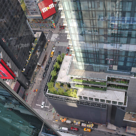 a view from above of a city street