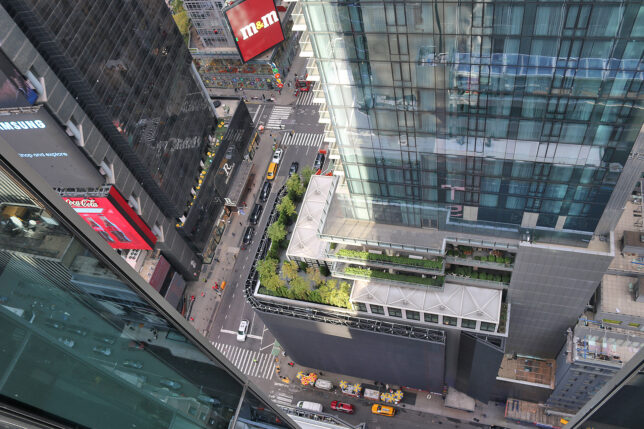 a view from above of a city street