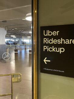 a sign on a glass door