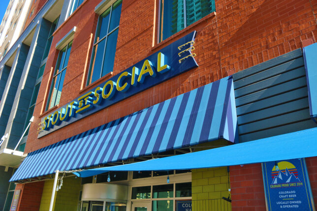 a building with a sign on the front