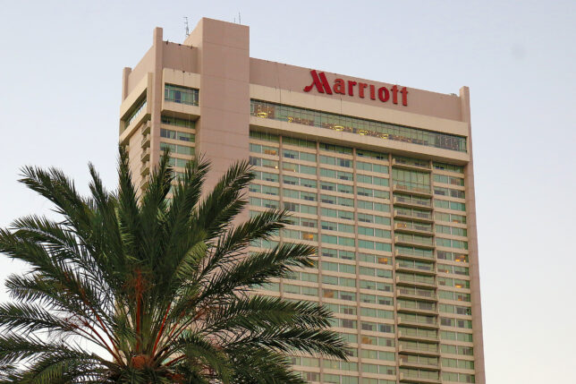 a building with a palm tree