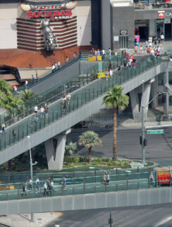 a group of people on a walkway