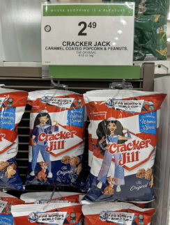 a group of bags of crackers on a shelf