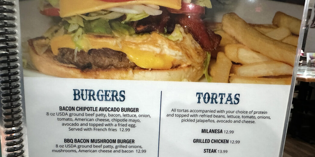 a menu of a burger and fries
