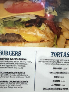 a menu of a burger and fries