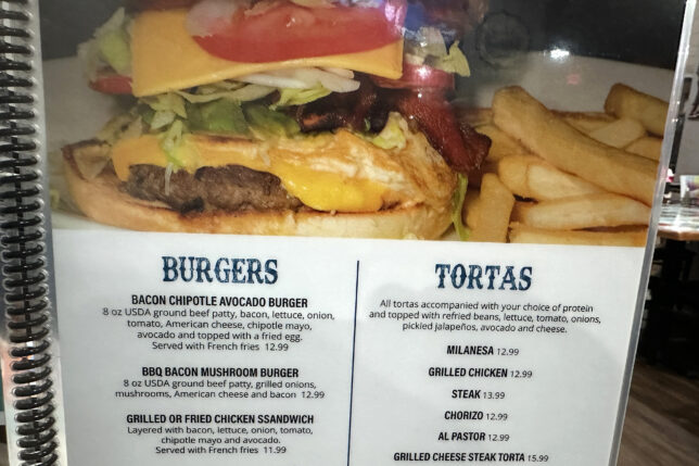 a menu of a burger and fries
