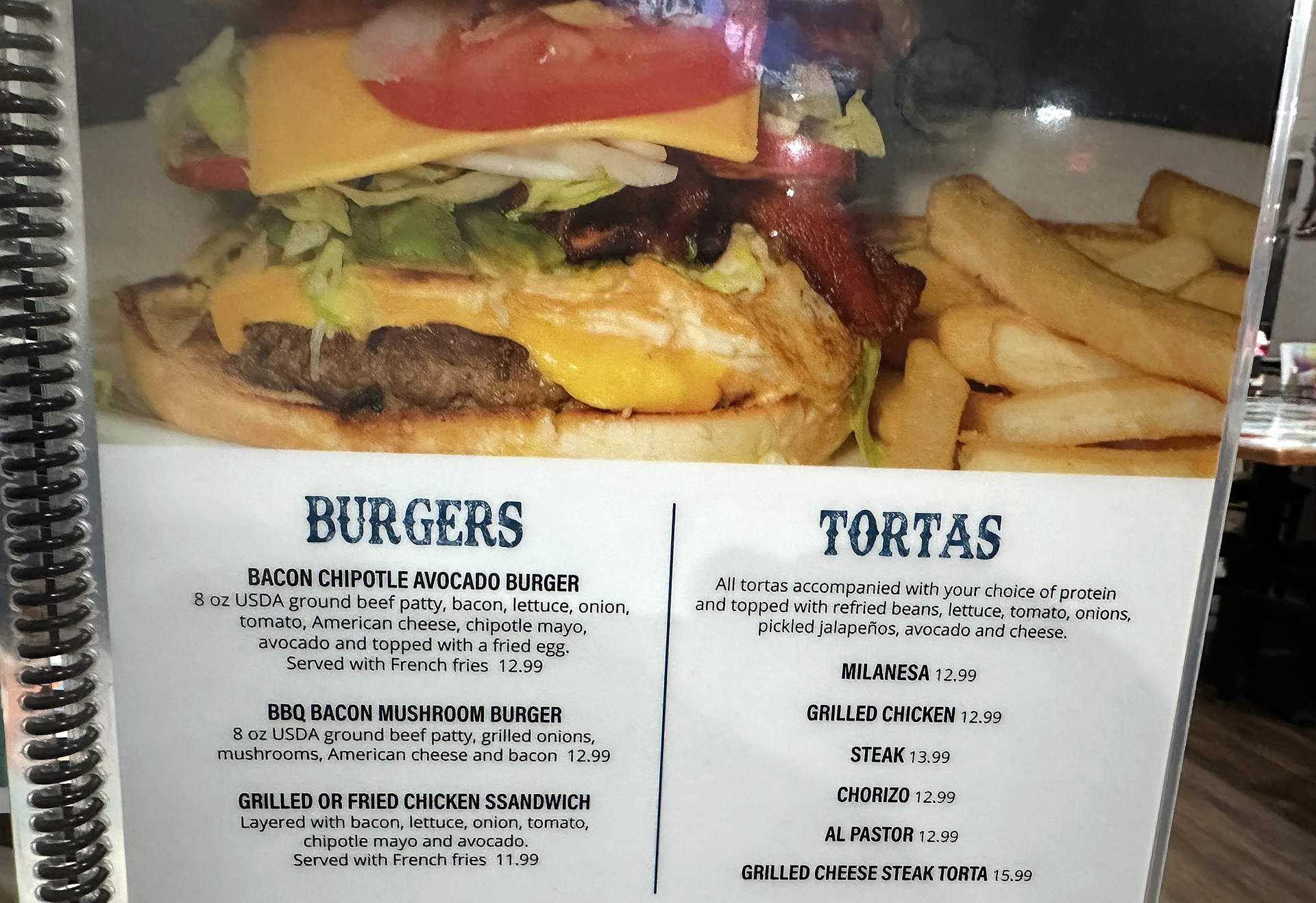 a menu of a burger and fries