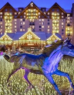 a horse statue in front of a building