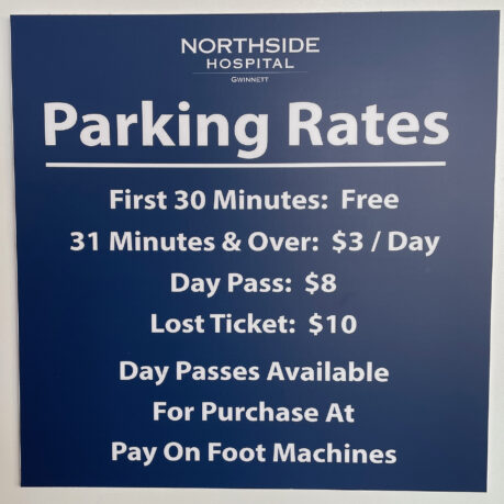 a blue sign with white text