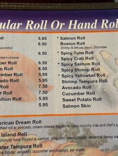 a menu of a restaurant