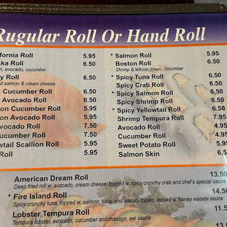 a menu of a restaurant