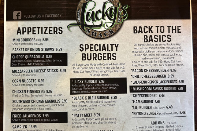 a menu of a restaurant