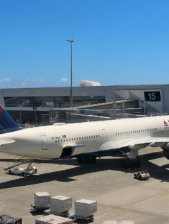 a large airplane parked at an airport