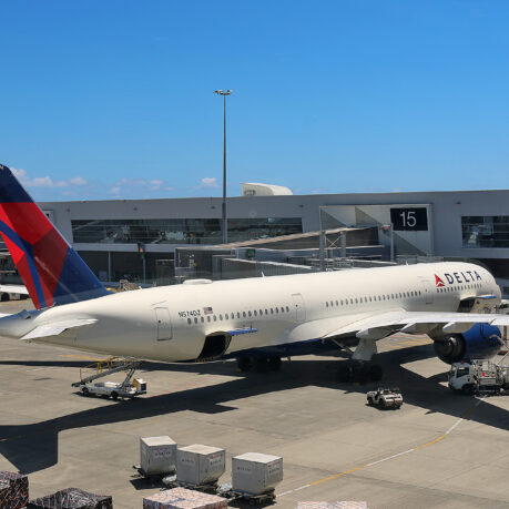a large airplane parked at an airport