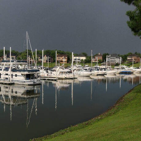 a group of boats in a harbor