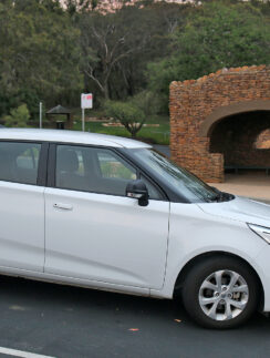 a white car parked on a road