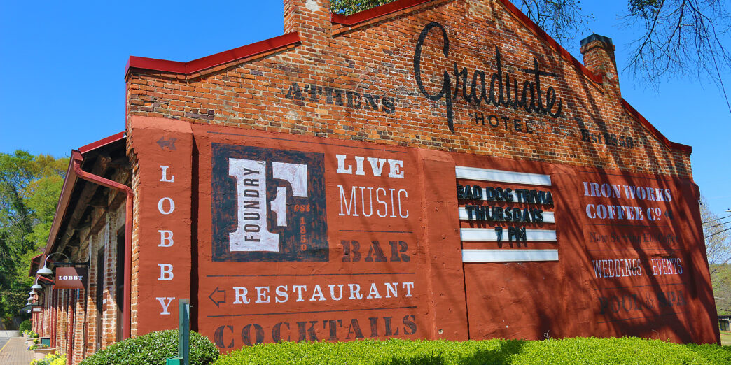 a building with a sign on the side