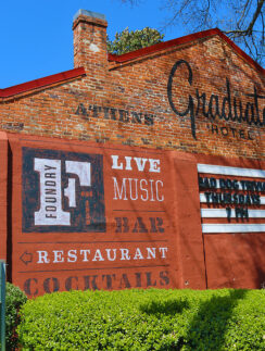 a building with a sign on the side