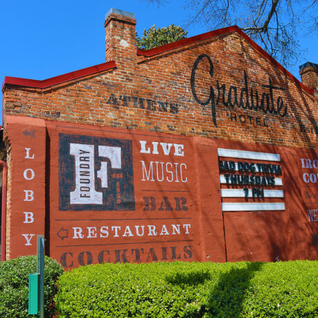 a building with a sign on the side