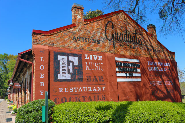 a building with a sign on the side