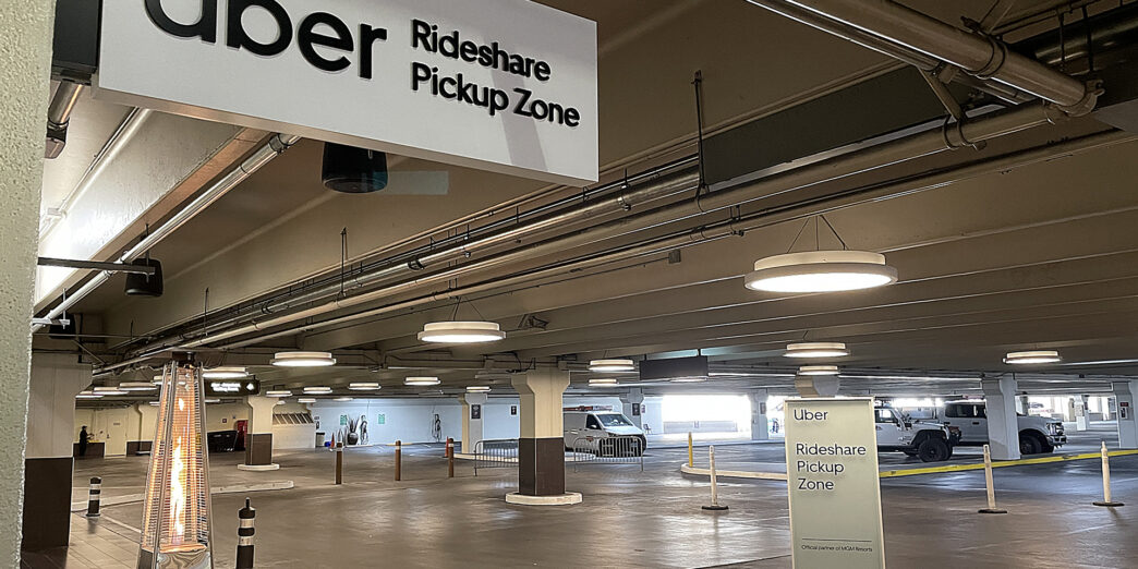 a sign in a parking garage