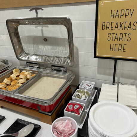 a buffet with food in it