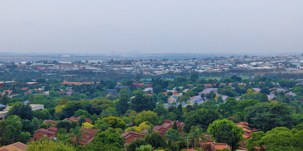 a city with trees and buildings