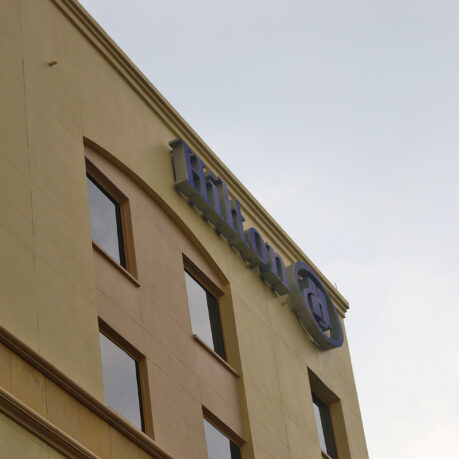 a building with a sign on it