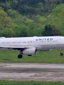a plane taking off from a runway