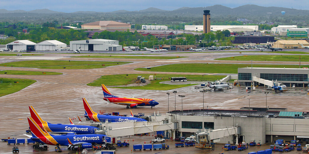 airplanes parked at an airport