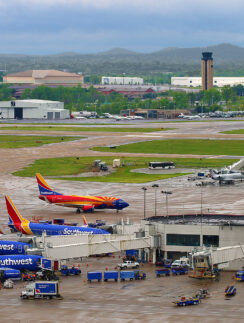 airplanes parked at an airport