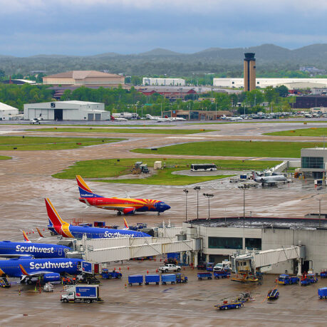 airplanes parked at an airport