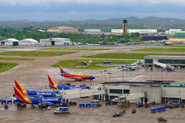airplanes parked at an airport