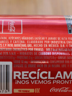 a close up of a red can