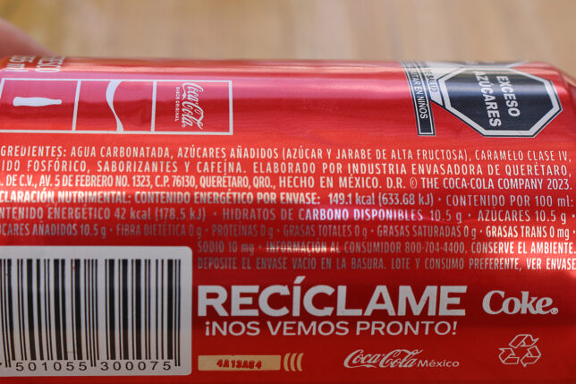 a close up of a red can