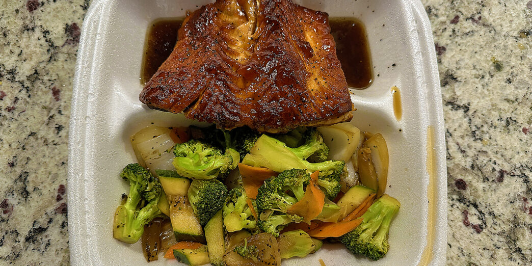 a food in a styrofoam container