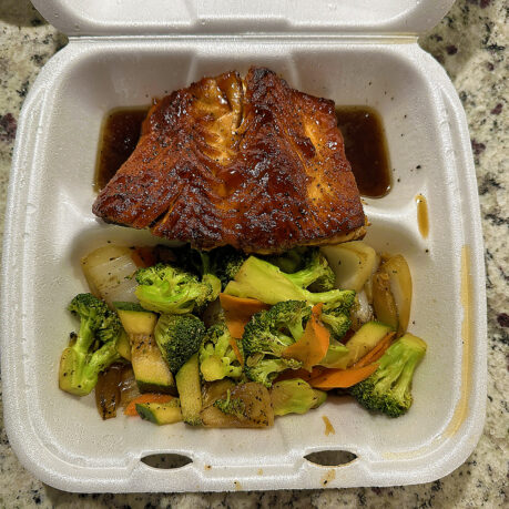 a food in a styrofoam container
