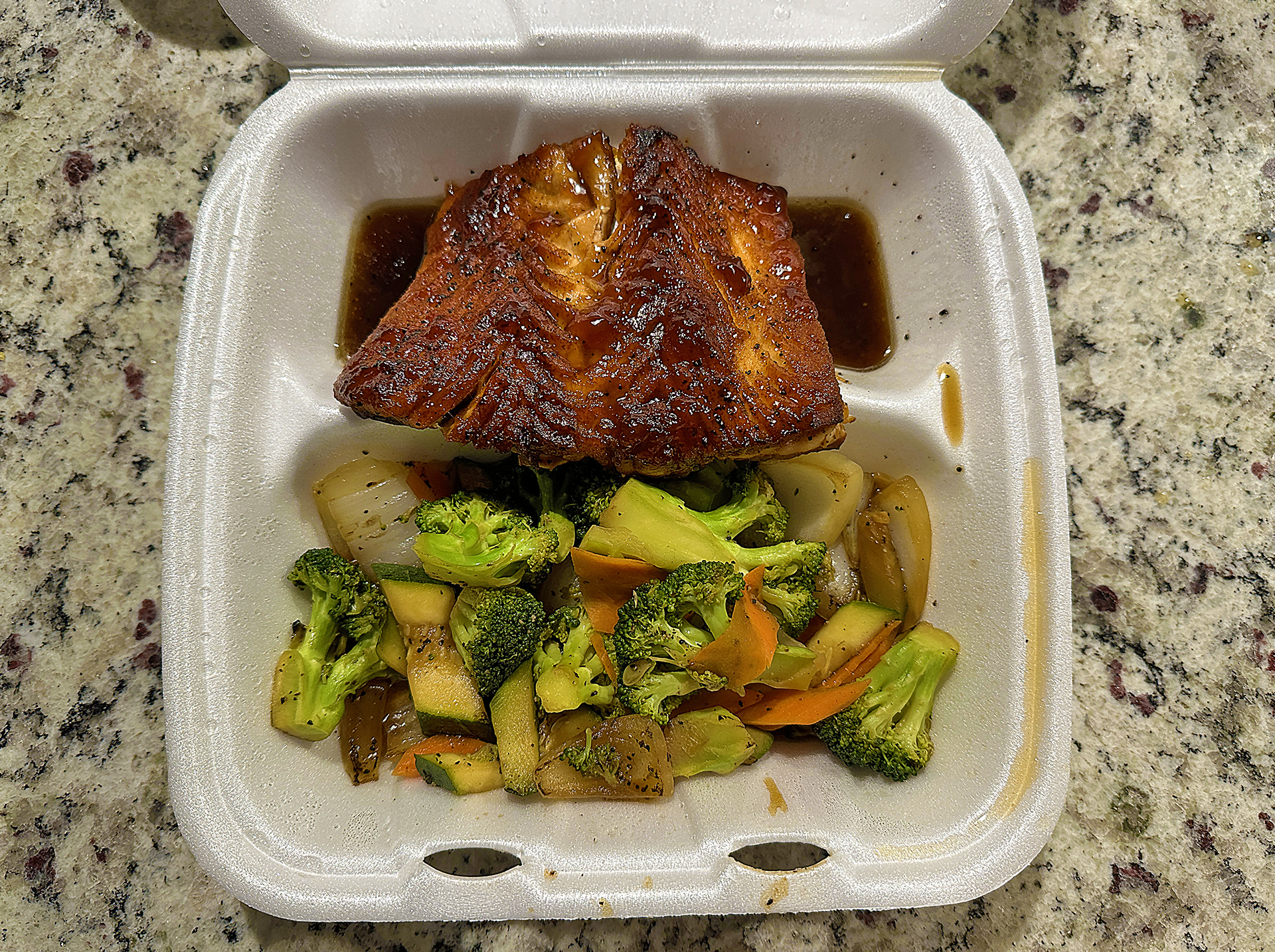 a food in a styrofoam container