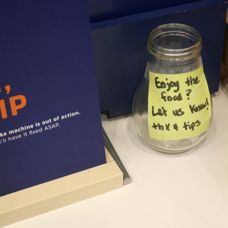 a glass jar with a note on it