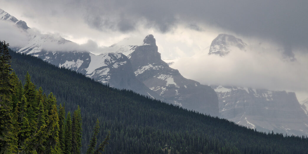 a lake with trees and mountains in the background