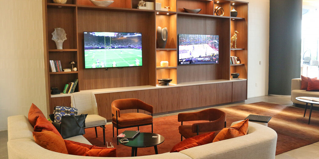 a room with a television and a couch